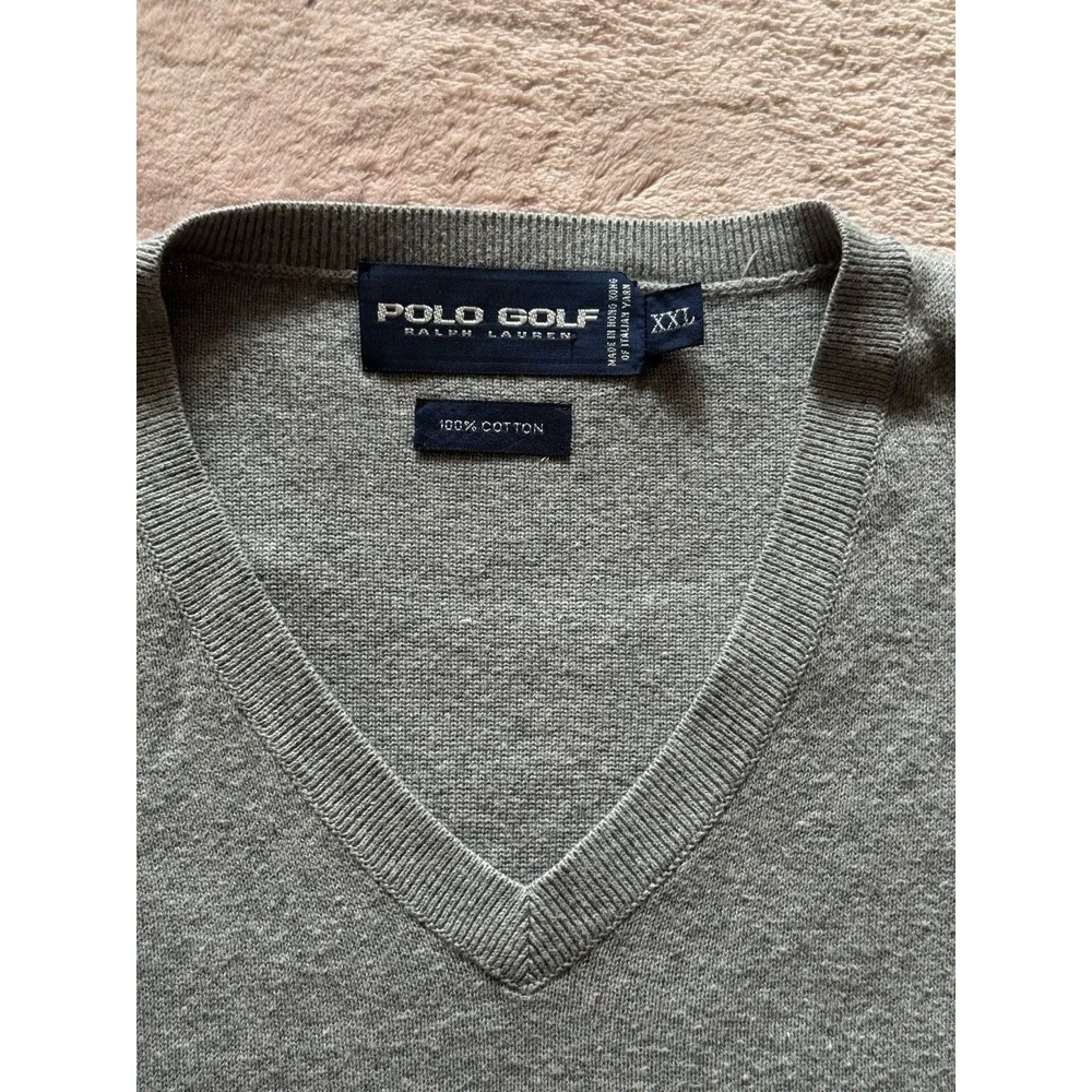 Polo Golf Ralph Lauren Men's Sweater Vest Grey Cotton V-Neck‎ Pullover Sz 2XL